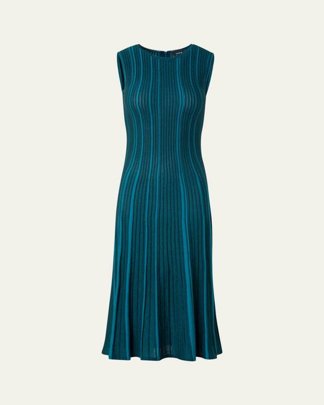 Metallic Silk Rib-Knit Midi Dress